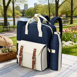 Durable 4-Person Picnic Backpack with Insulated Cooler