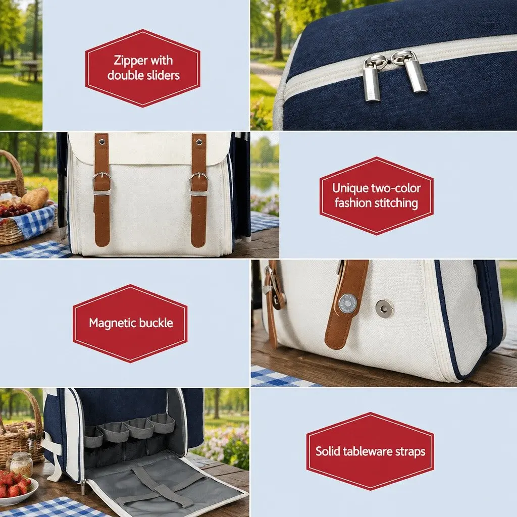 4-Person Picnic Backpack with Insulated Cooler