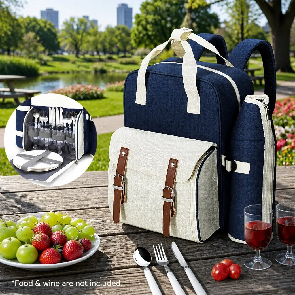 4-Person Picnic Backpack with Insulated Cooler