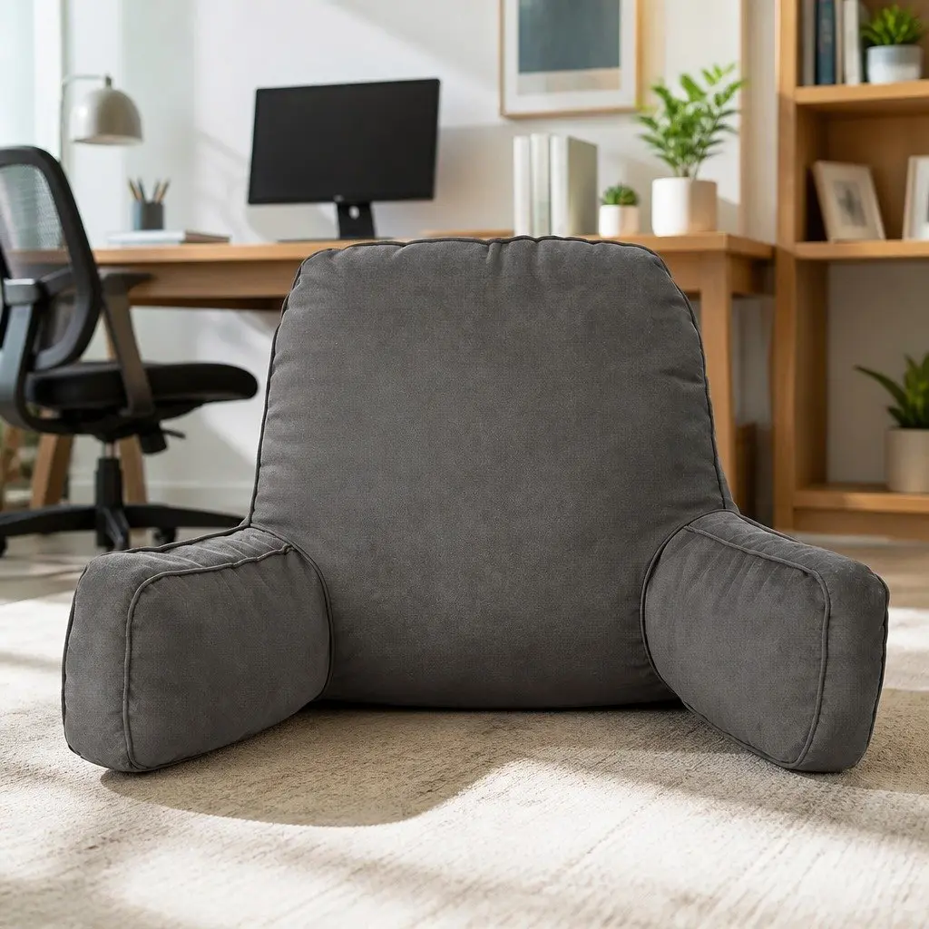 Reading Pillow Faux Suede 49 x 49 x 15 cm Grey