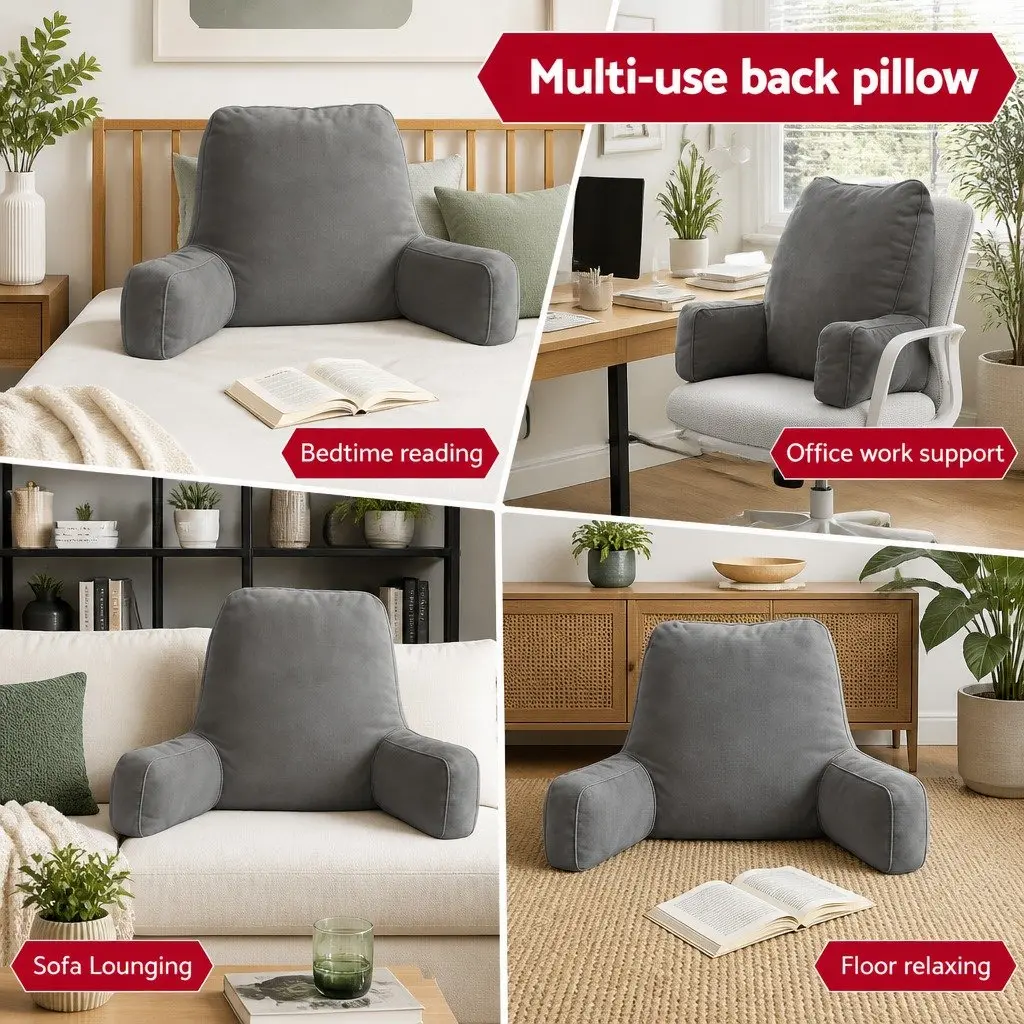Reading Pillow Faux Suede 49 x 49 x 15 cm Grey