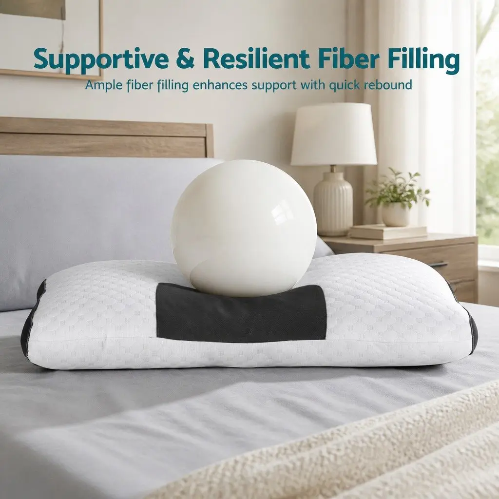 Contour Pillow Memory Foam Adjustable Height Blue & White