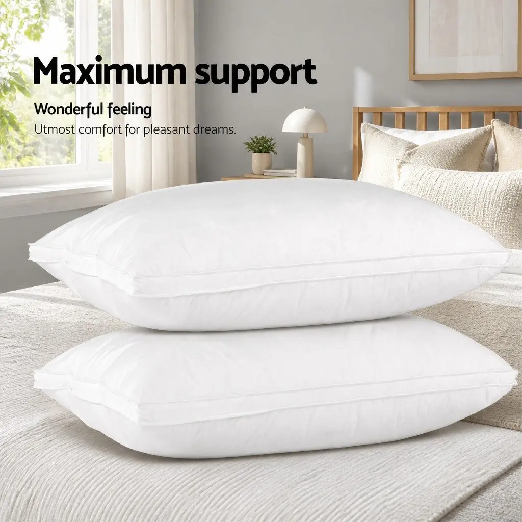Duck Feather Down Pillow Twin Pack White Standard Size Neck Support Bedding
