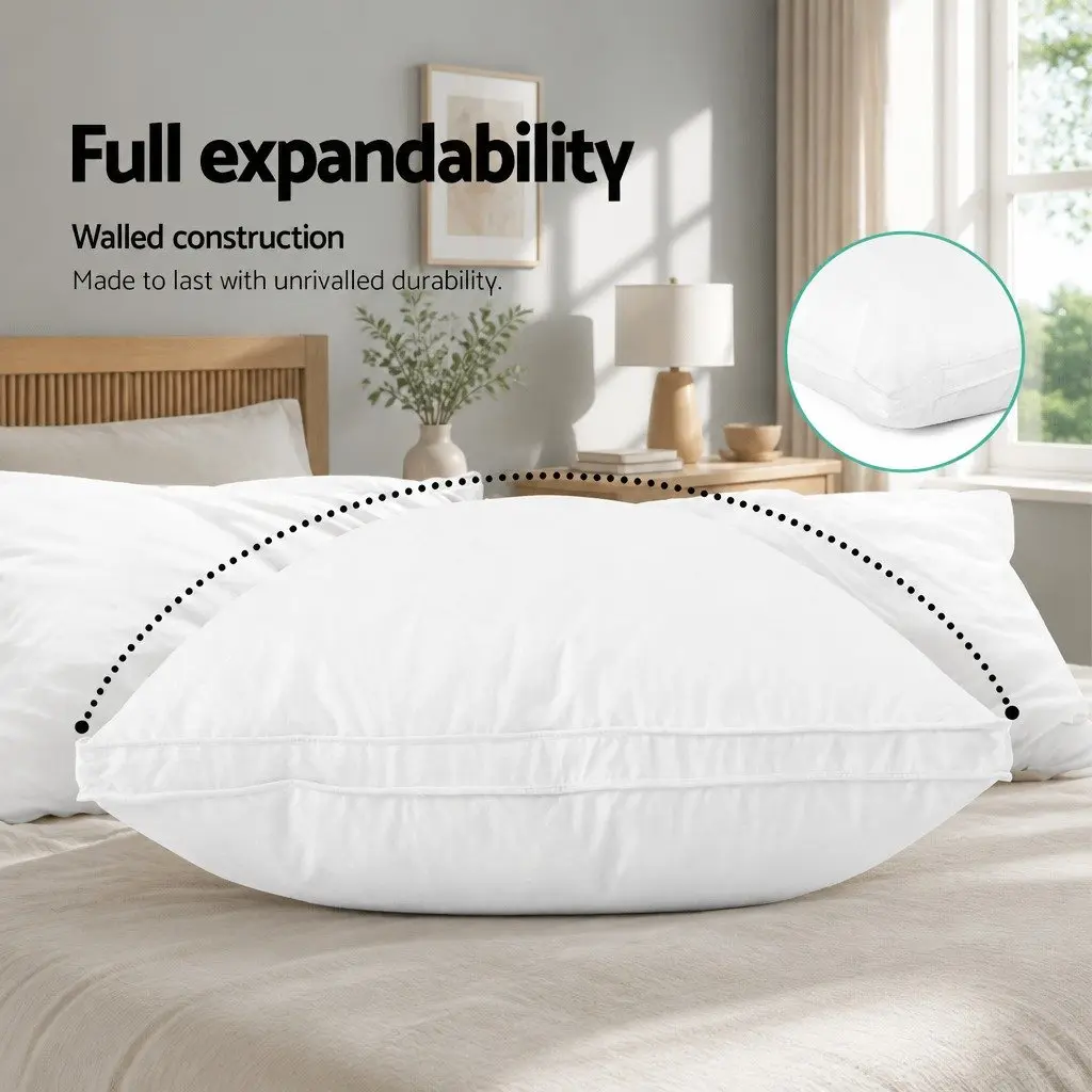 Duck Feather Down Pillow Twin Pack White Standard Size Neck Support Bedding