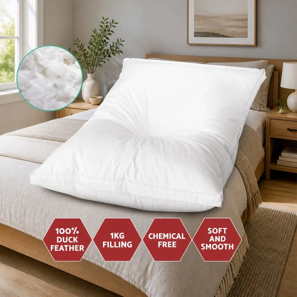 Duck Feather Down Pillow Twin Pack White Standard Size Neck Support Bedding