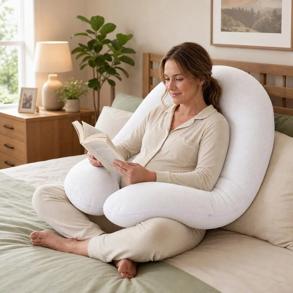 C-Shaped Pregnancy Pillow Bamboo Fiber 80 x 140 cm White