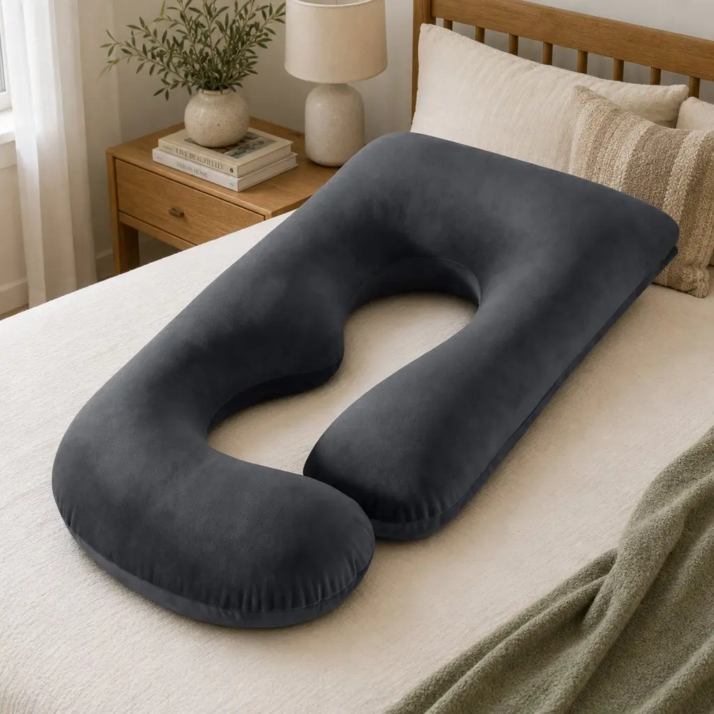 G-Shaped Pregnancy Pillow Synthetic Fabric 131 x 70 cm Dark Grey