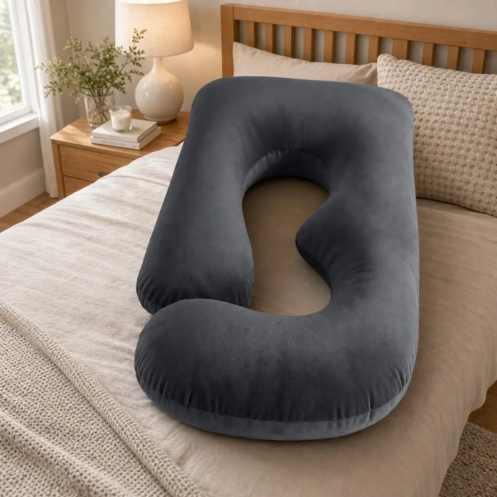G-Shaped Pregnancy Pillow Synthetic Fabric 131 x 70 cm Dark Grey