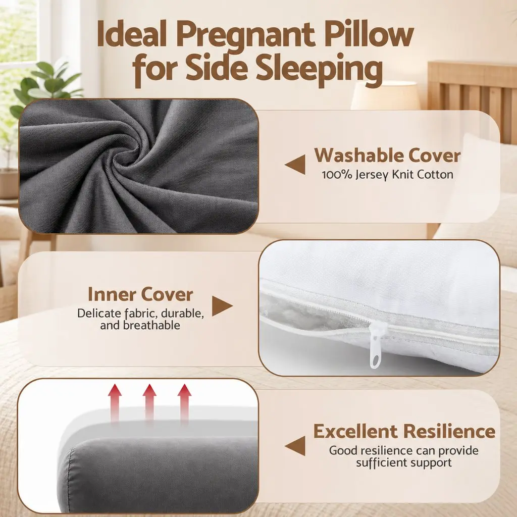 L-Shaped Pregnancy Pillow Cotton Jersey Knit 63 x 115 cm Grey