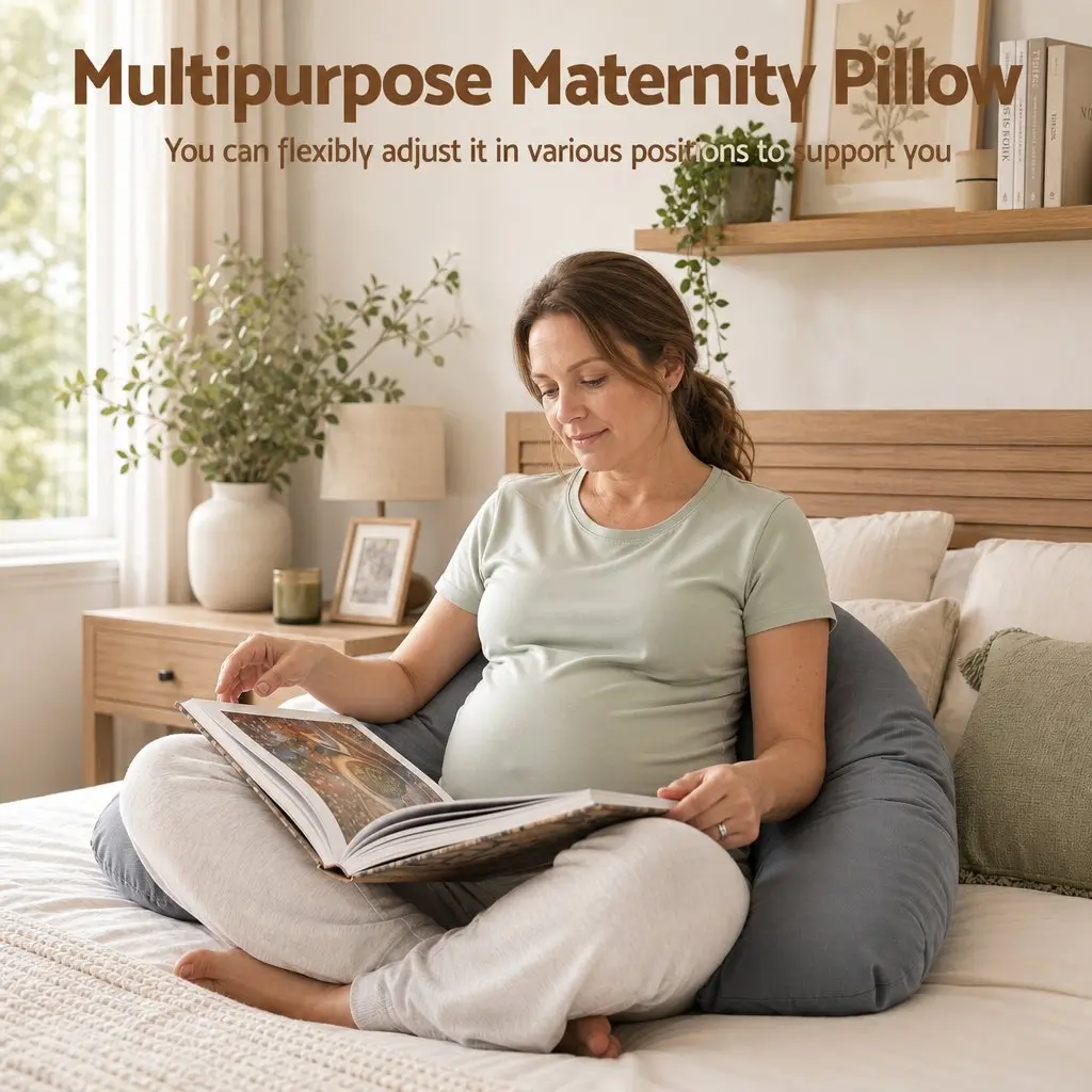 L-Shaped Pregnancy Pillow Cotton Jersey Knit 63 x 115 cm Grey