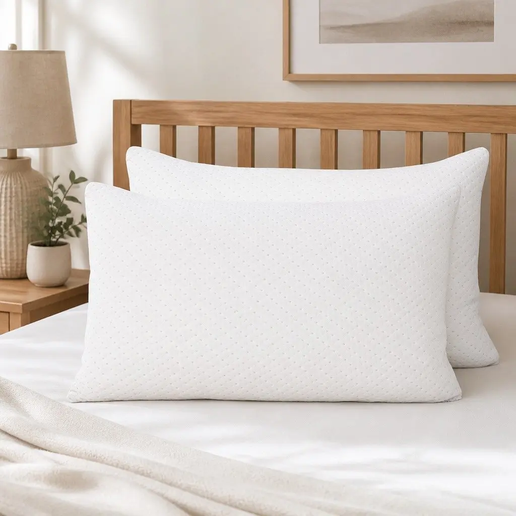 Memory Foam Pillow Shredded Gel-Infused Bamboo Cover 73cm x 48cm White Twin Pack