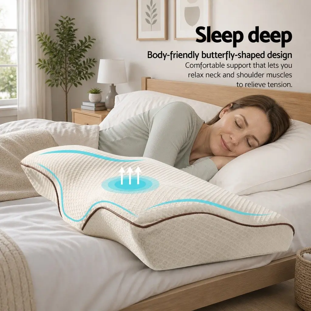 Memory Foam Pillow Ergonomic Butterfly Neck Cervical Support Dual Height