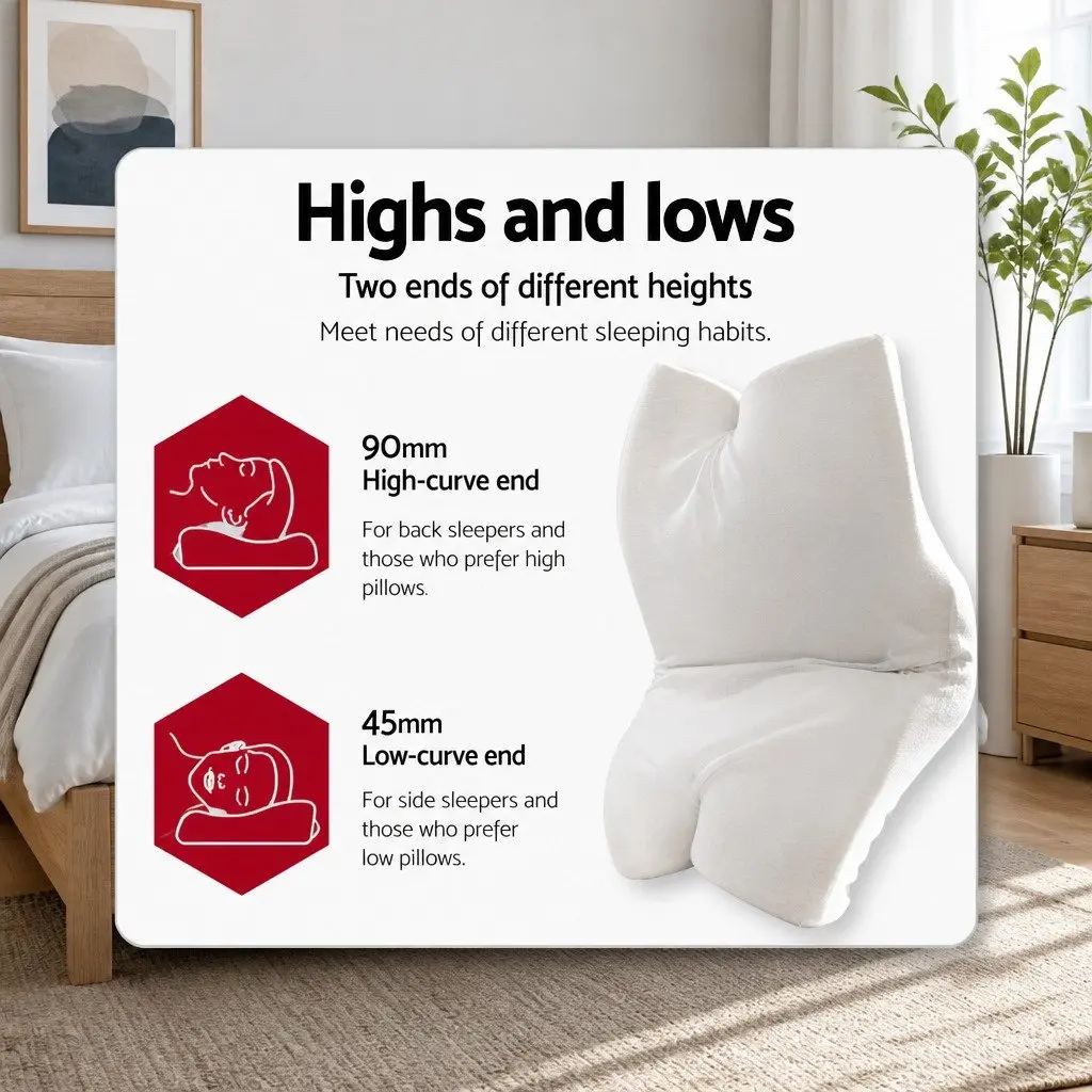 Memory Foam Pillow Ergonomic Butterfly Neck Cervical Support Dual Height