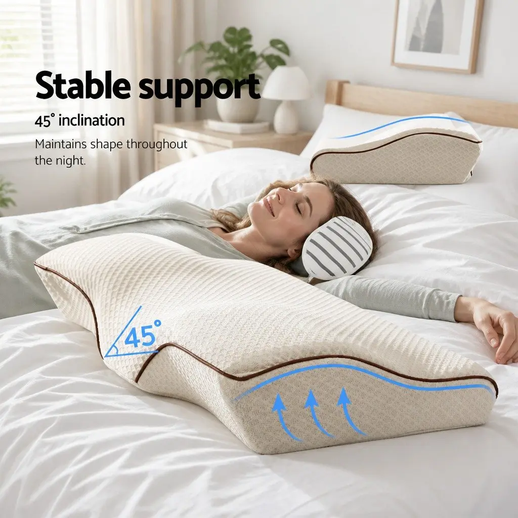 Memory Foam Pillow Ergonomic Butterfly Neck Cervical Support Dual Height