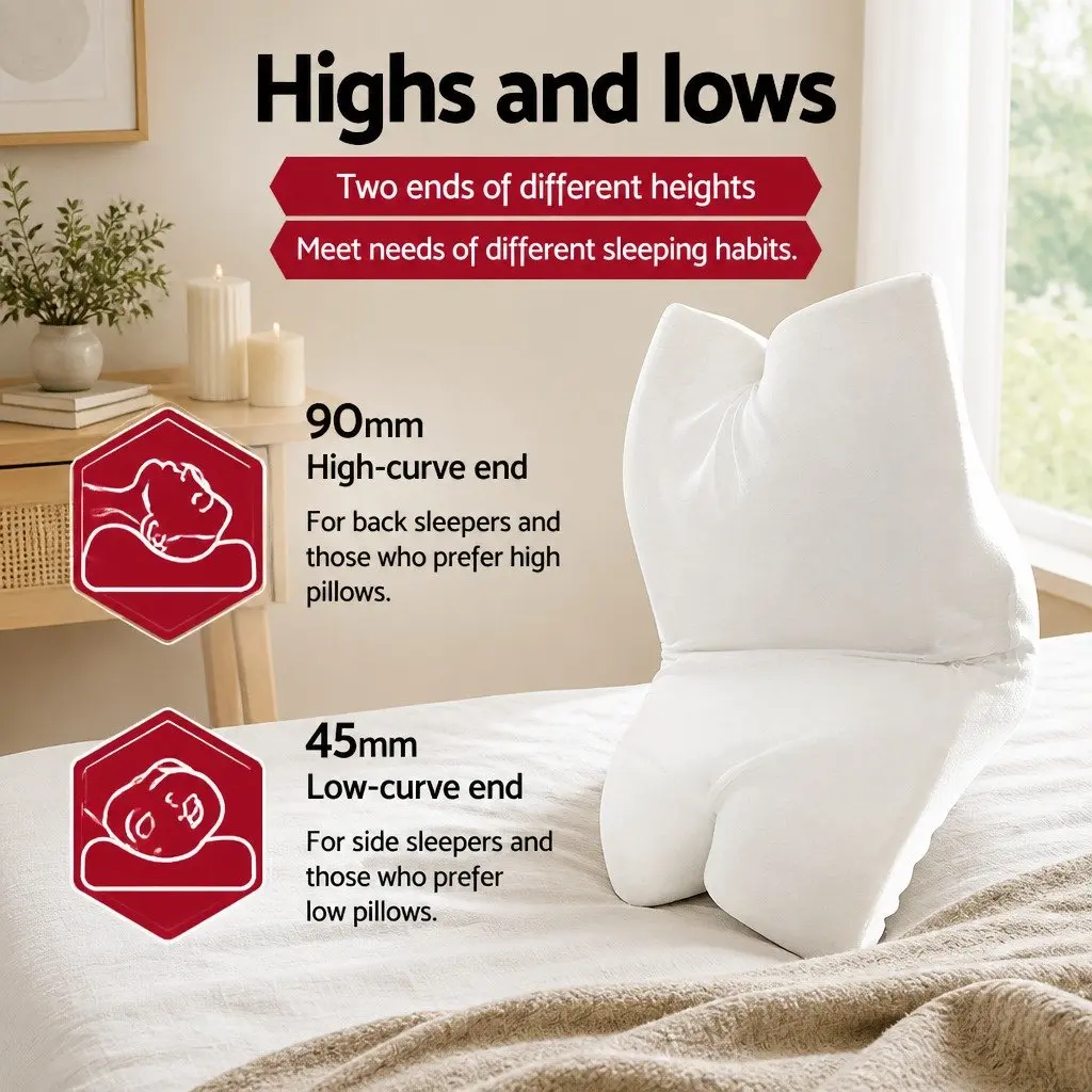 Memory Foam Pillow Ergonomic Butterfly Support Grey 60x35cm