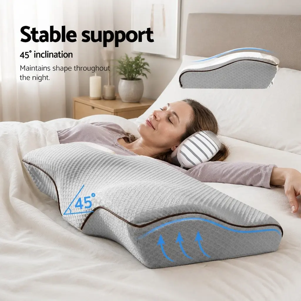 Memory Foam Pillow Ergonomic Butterfly Support Grey 60x35cm