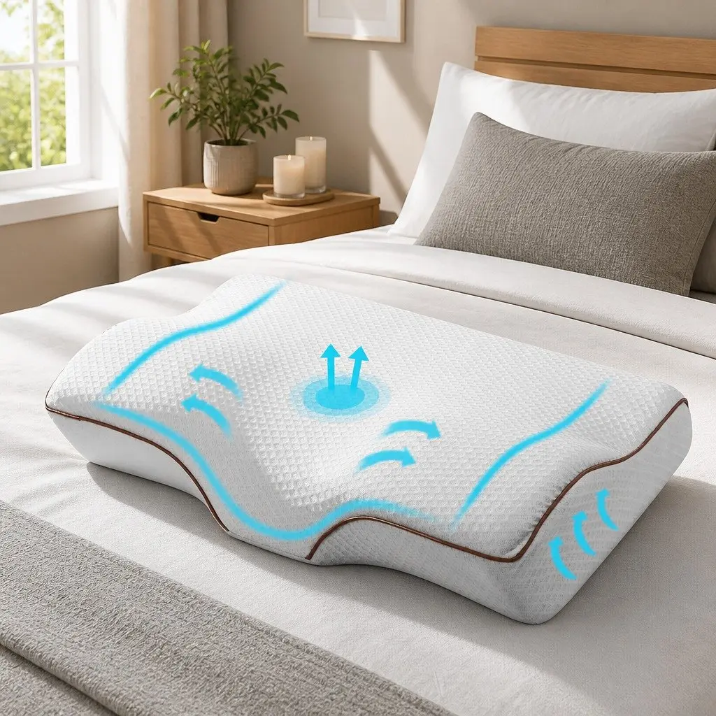Memory Foam Pillow Ergonomic Butterfly Support Grey 60x35cm