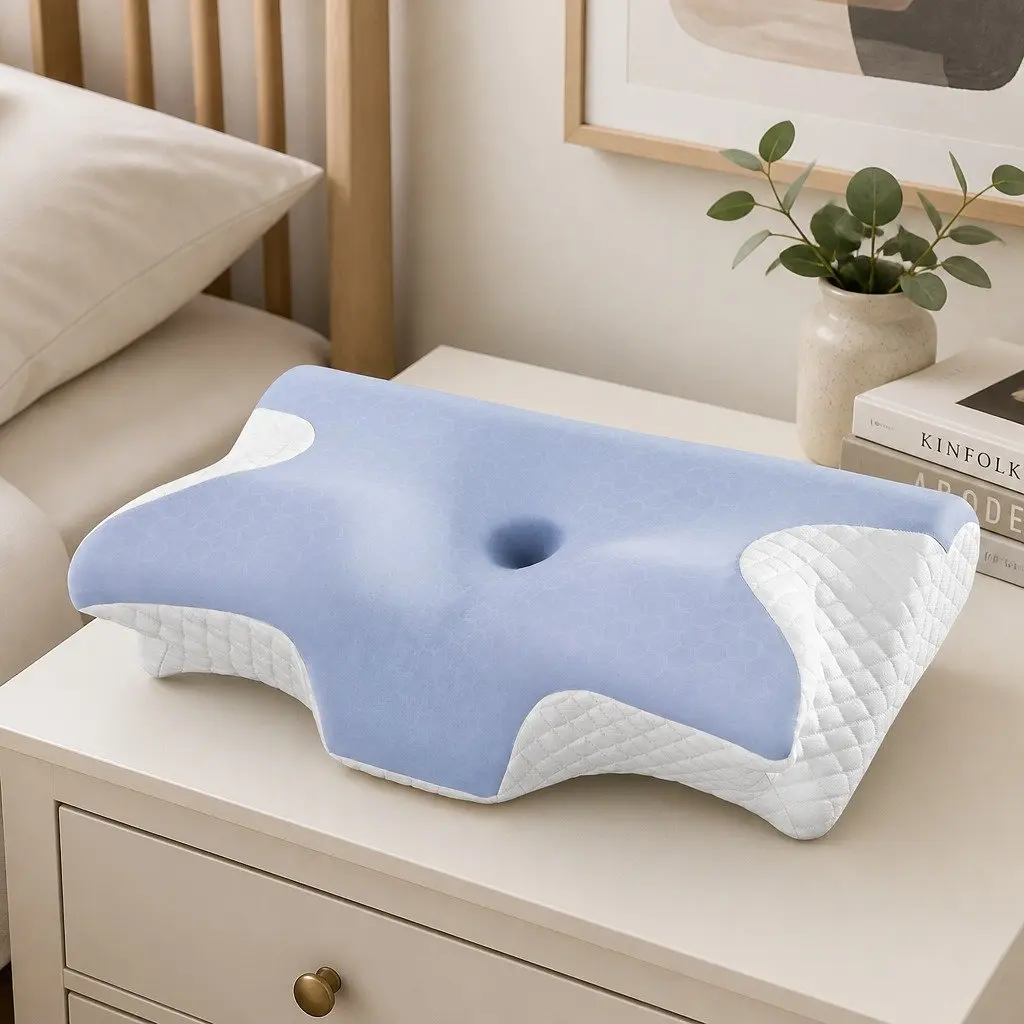 Memory Foam Pillow Ergonomic Cervical Neck Support Contour Design White Grey