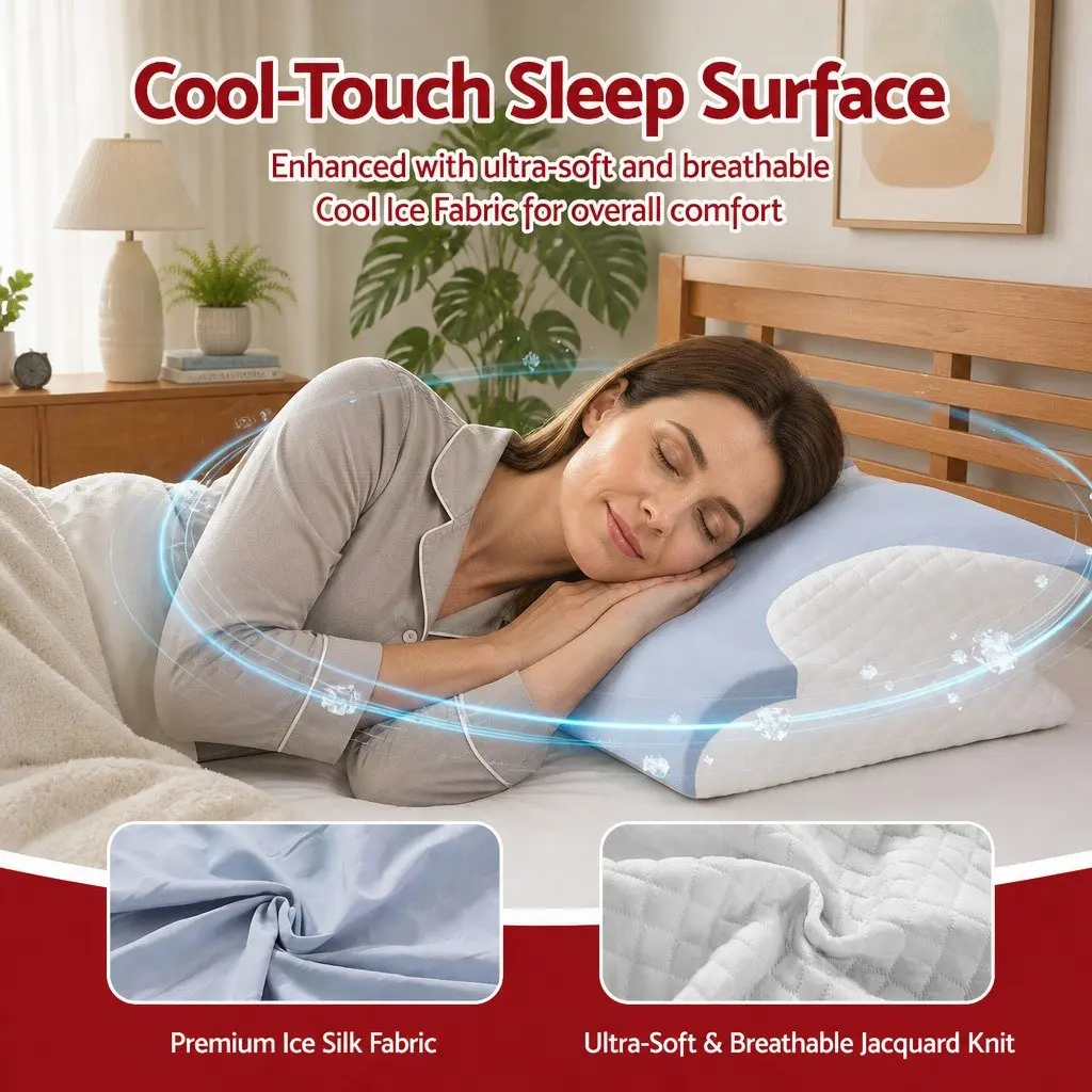 Memory Foam Pillow Ergonomic Cervical Neck Support Contour Design White Grey