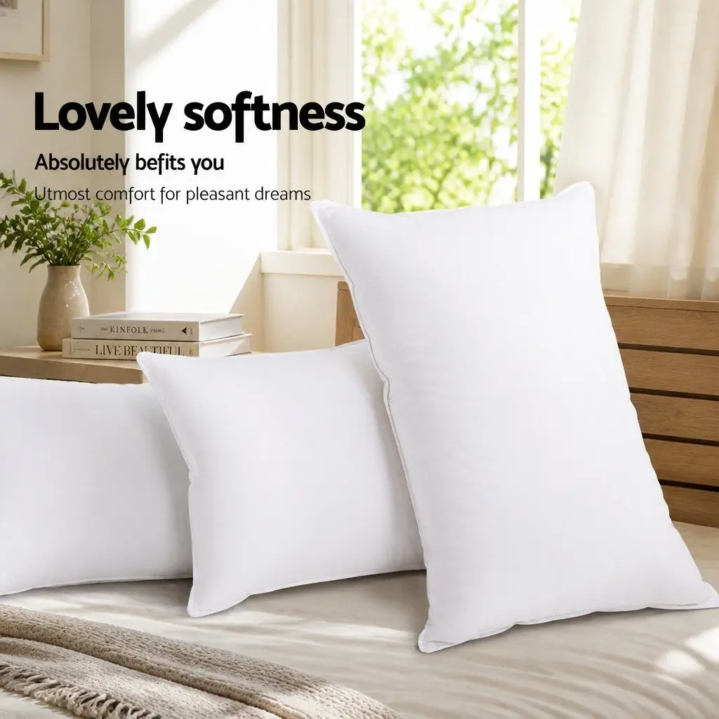 King Size Bed Pillows 4 Pack Cotton Cover Polyester Fibre Filling Medium Firm 50x90cm White