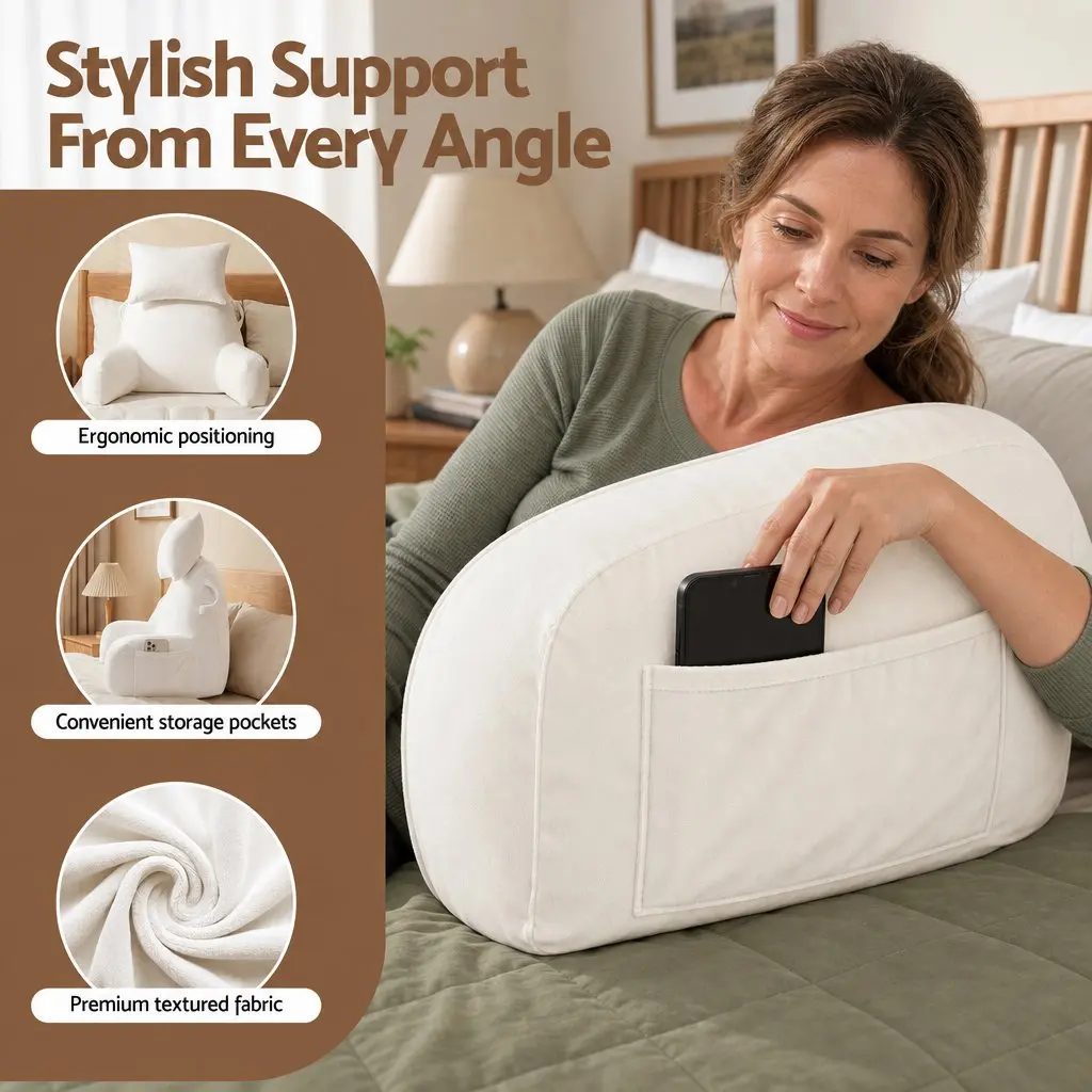 Reading Pillow Soft Fabric 100 x 27 x 60 cm Beige