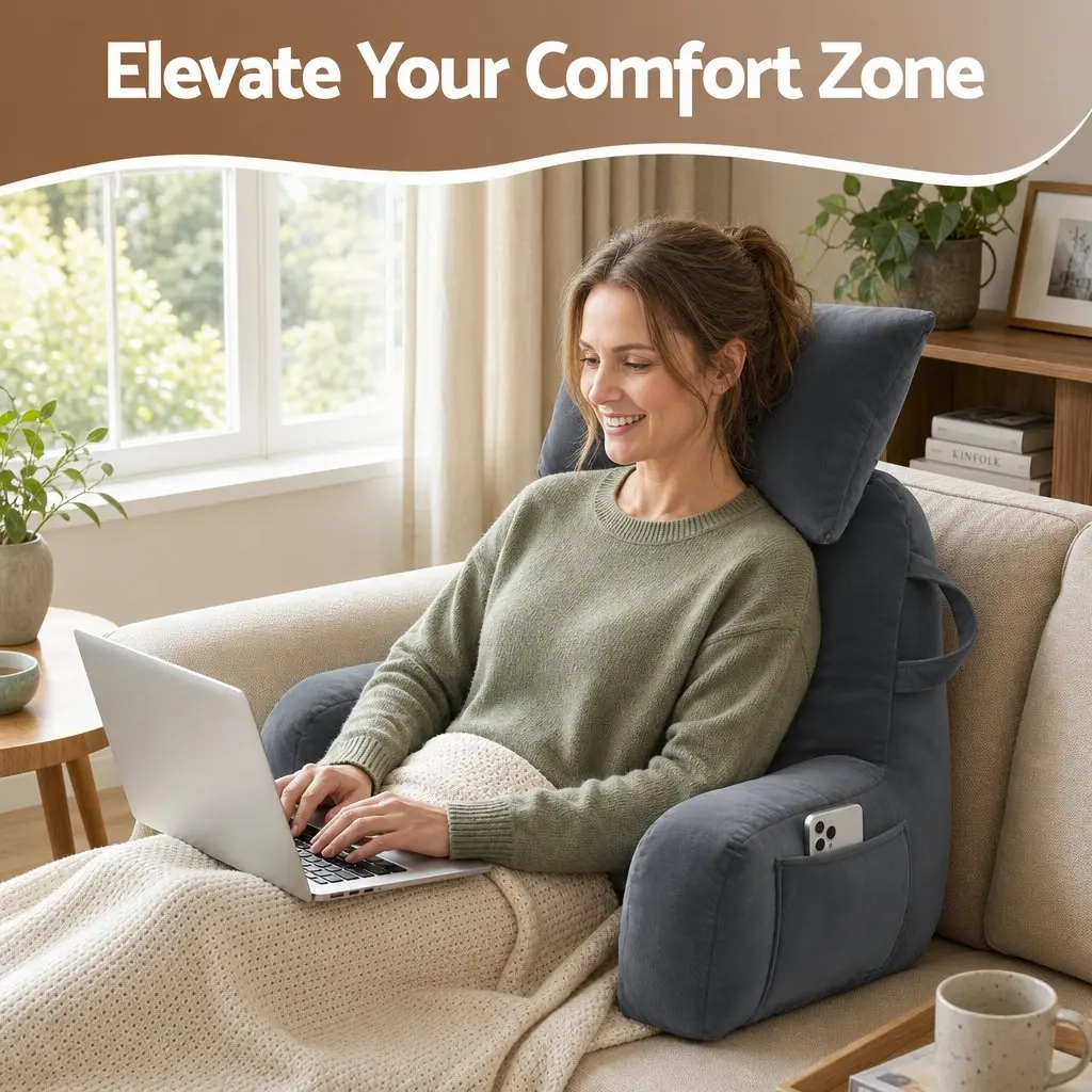 Reading Pillow Soft Fabric 100x27x60cm Grey