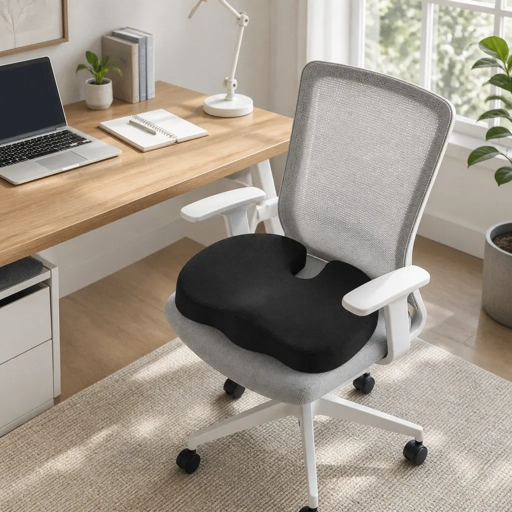 Memory Foam Seat Cushion Ergonomic Chair Pad Back Support Pressure Relief Black