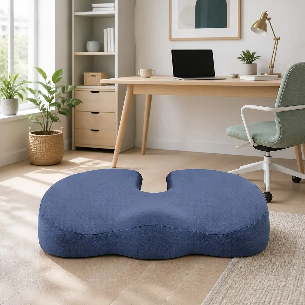 Memory Foam Seat Cushion Ergonomic Blue 45cm x 36cm x 8cm