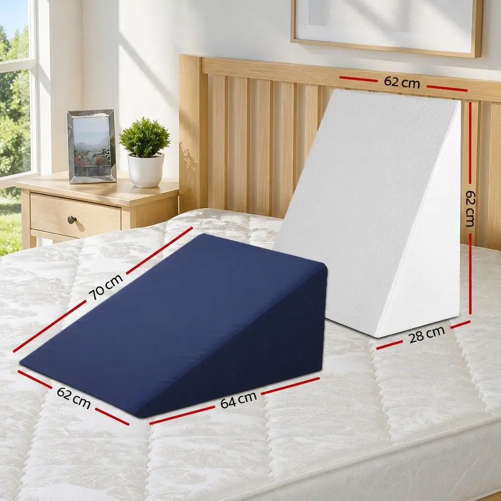 Bed Wedge Pillow Memory Foam 62 x 64 x 30 cm Blue White