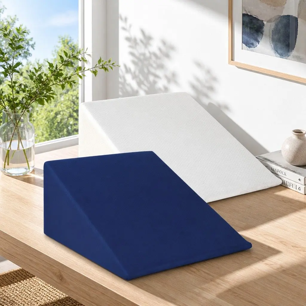 Bed Wedge Pillow Memory Foam 62 x 64 x 30 cm Blue White