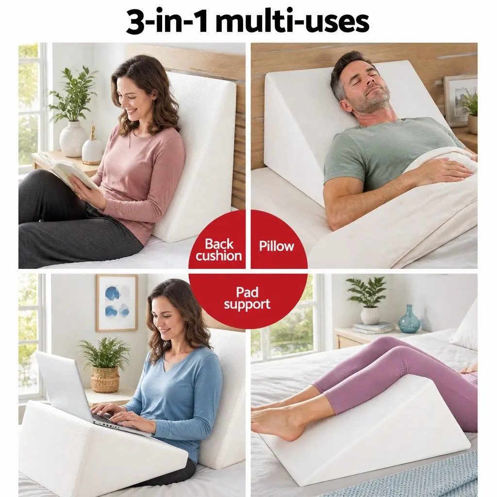 Wedge Pillow Memory Foam 62 x 64 x 30 cm Beige Twin Pack