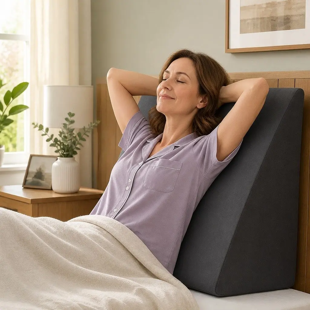Grey Ergonomic Wedge Pillow with Cooling Gel Memory Foam