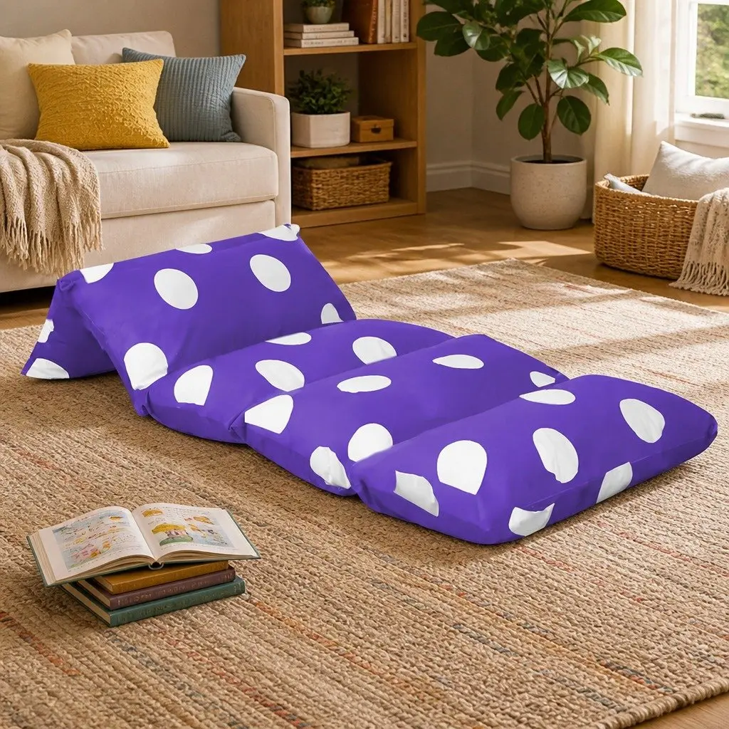 Large Purple Kids Foldable Floor Lounger Cushion