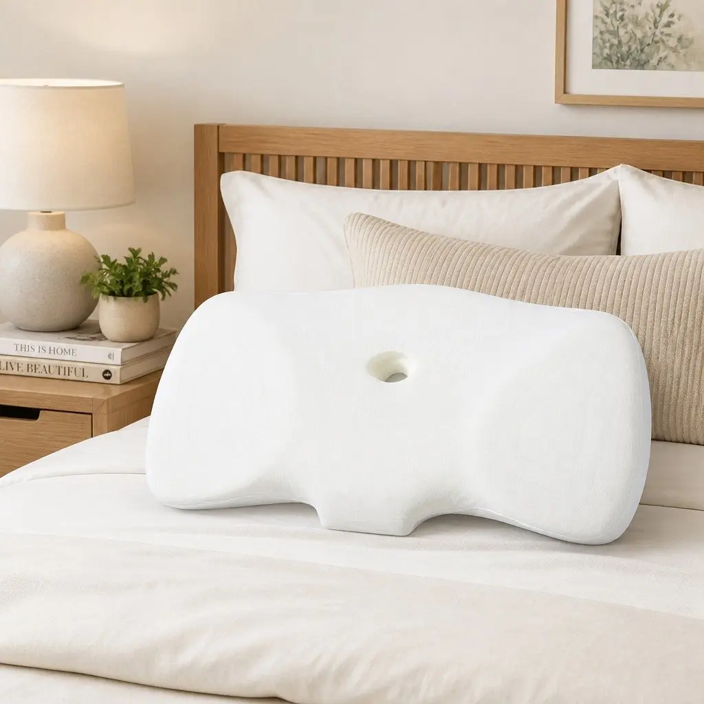 Ergonomic Memory Foam Pillow Blue Neck Support 67cm x 35cm Breathable Cover