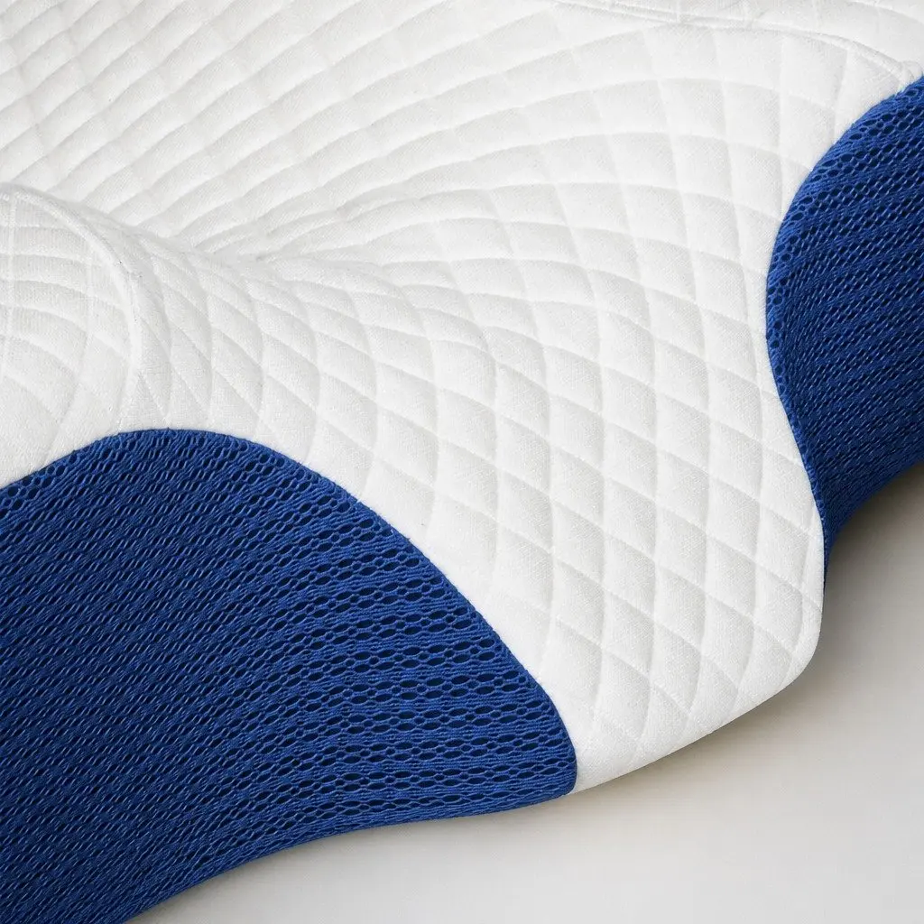 Ergonomic Memory Foam Pillow Blue Neck Support 67cm x 35cm Breathable Cover