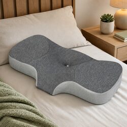 Memory Foam Pillow Neck Support Ergonomic Design Breathable Pillowcase Grey