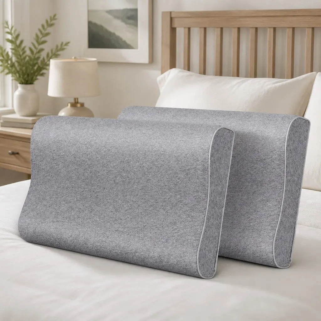 Ergonomic Memory Foam Pillow Pair with Bamboo Charcoal
