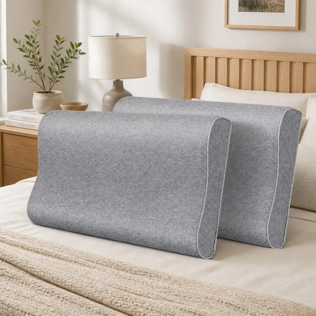 Ergonomic Memory Foam Pillow Pair with Bamboo Charcoal
