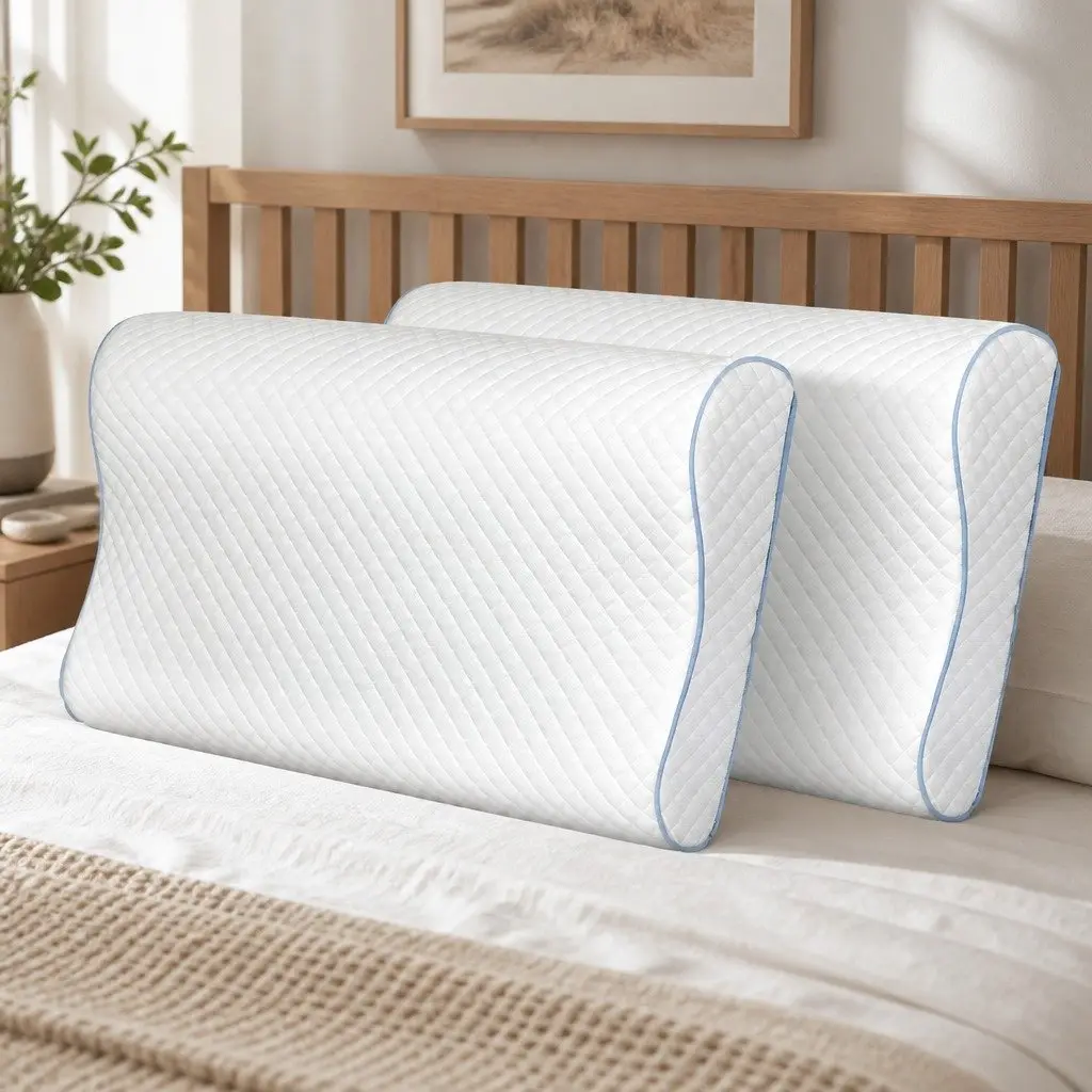 Memory Foam Pillow Pair Bamboo Charcoal Ergonomic Neck Shoulder Support White 60cm x 35cm x 11cm/8cm