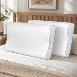 Memory Foam Pillow Pair Ergonomic Neck Shoulder Support Bamboo Charcoal White