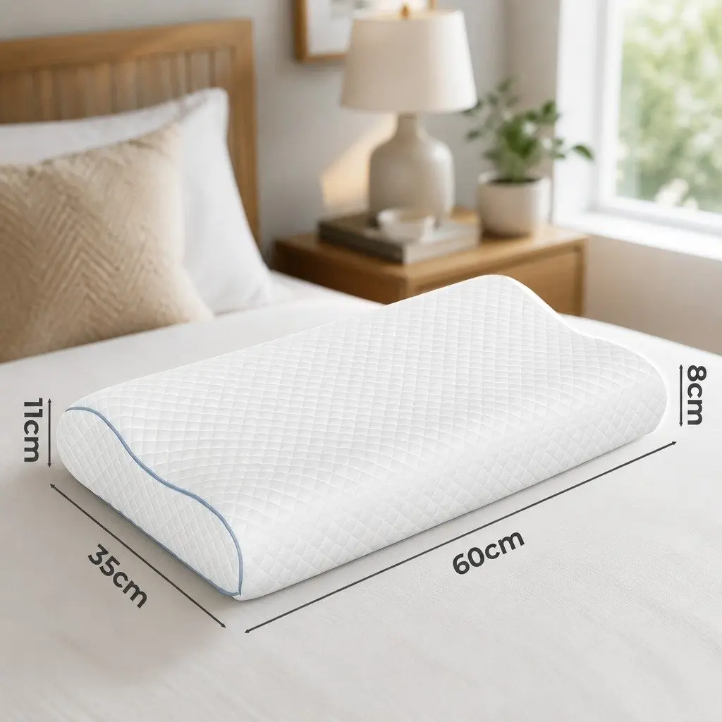 Memory Foam Pillow Pair Bamboo Charcoal Ergonomic Neck Shoulder Support White 60cm x 35cm x 11cm/8cm