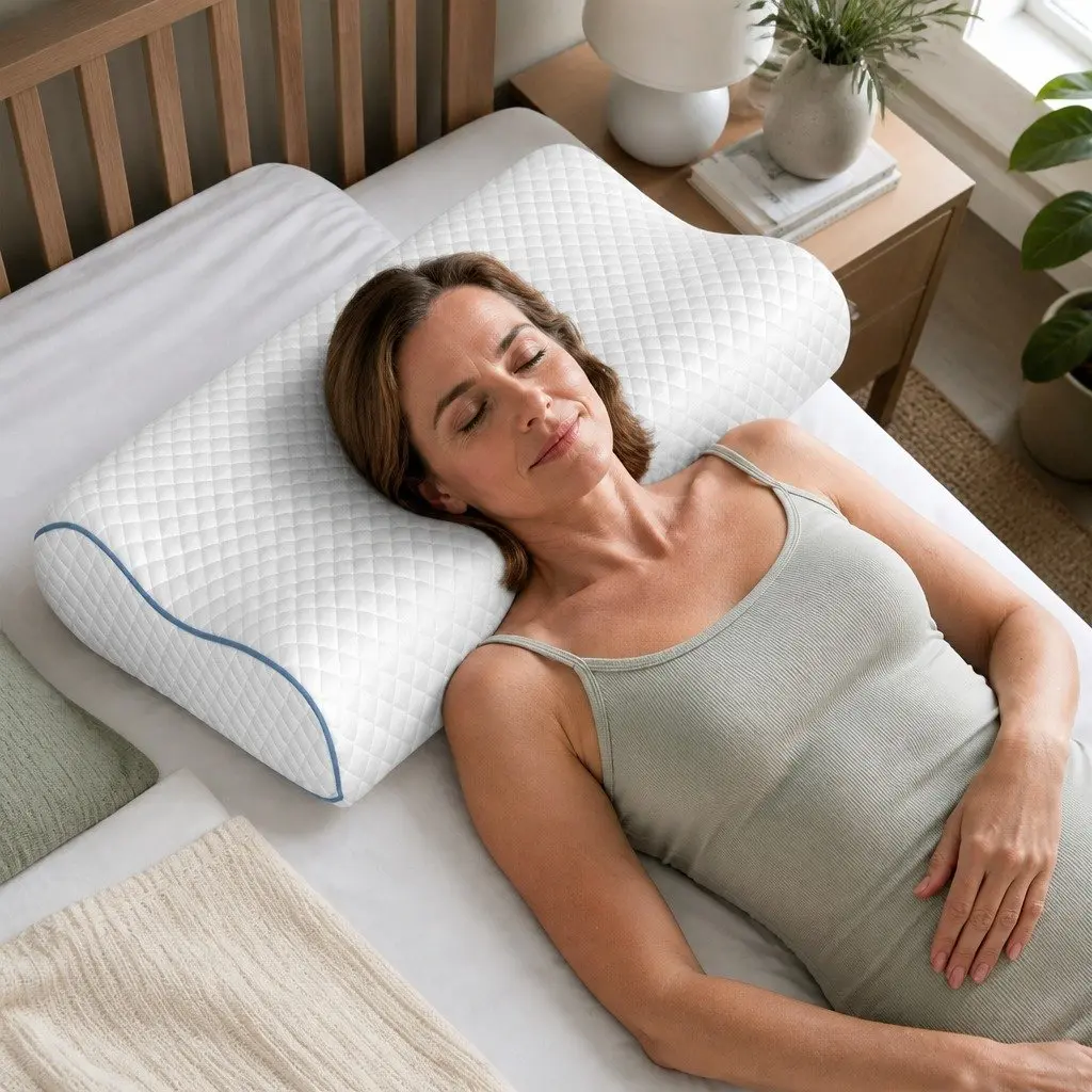 Memory Foam Pillow Pair Bamboo Charcoal Ergonomic Neck Shoulder Support White 60cm x 35cm x 11cm/8cm