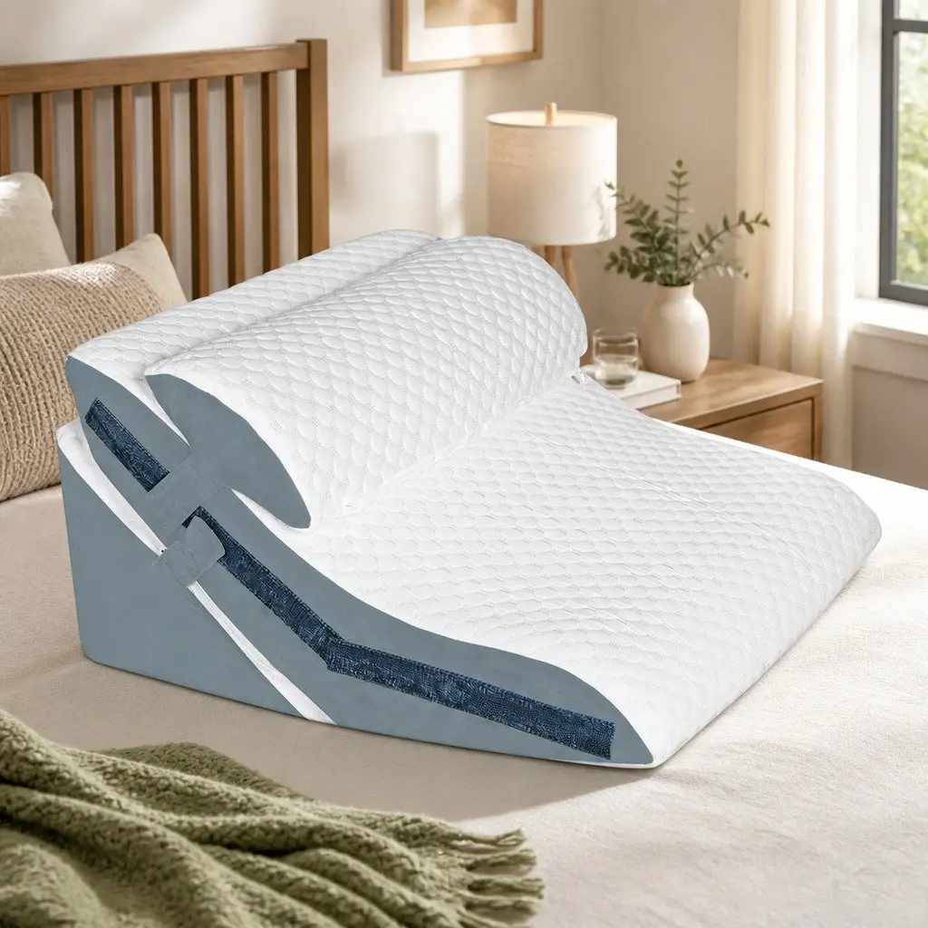 Orthopedic Bed Wedge Pillow Memory Foam 24 Inch Adjustable White Grey