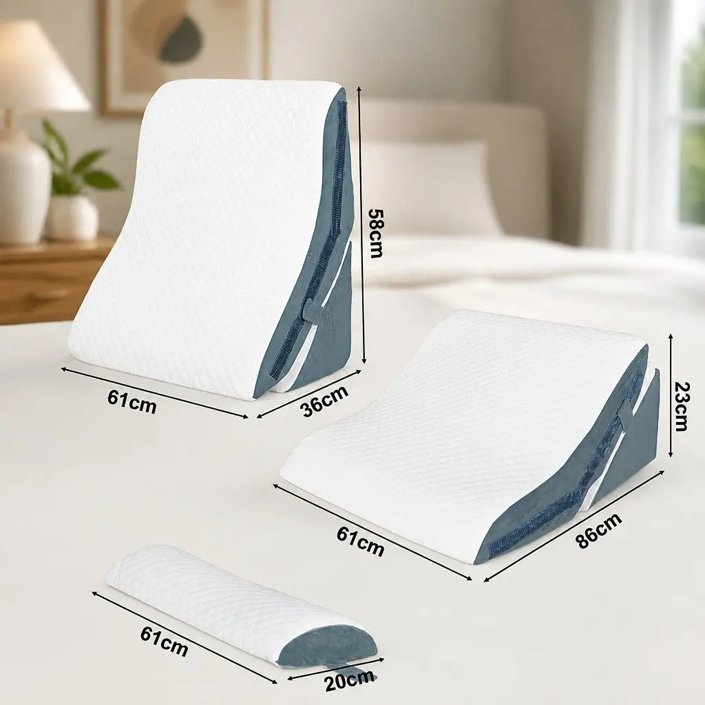 Orthopedic Bed Wedge Pillow Memory Foam 24 Inch Adjustable White Grey