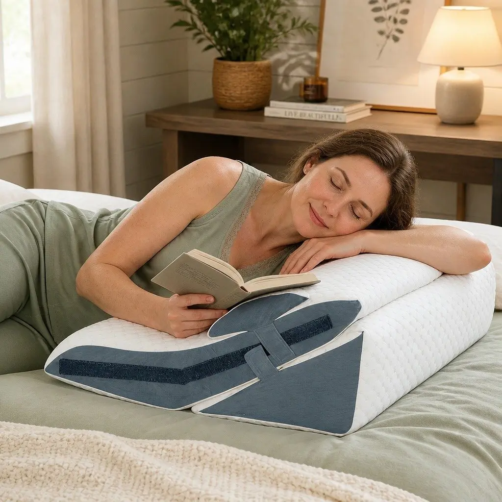 Orthopedic Bed Wedge Pillow Memory Foam 24 Inch Adjustable White Grey