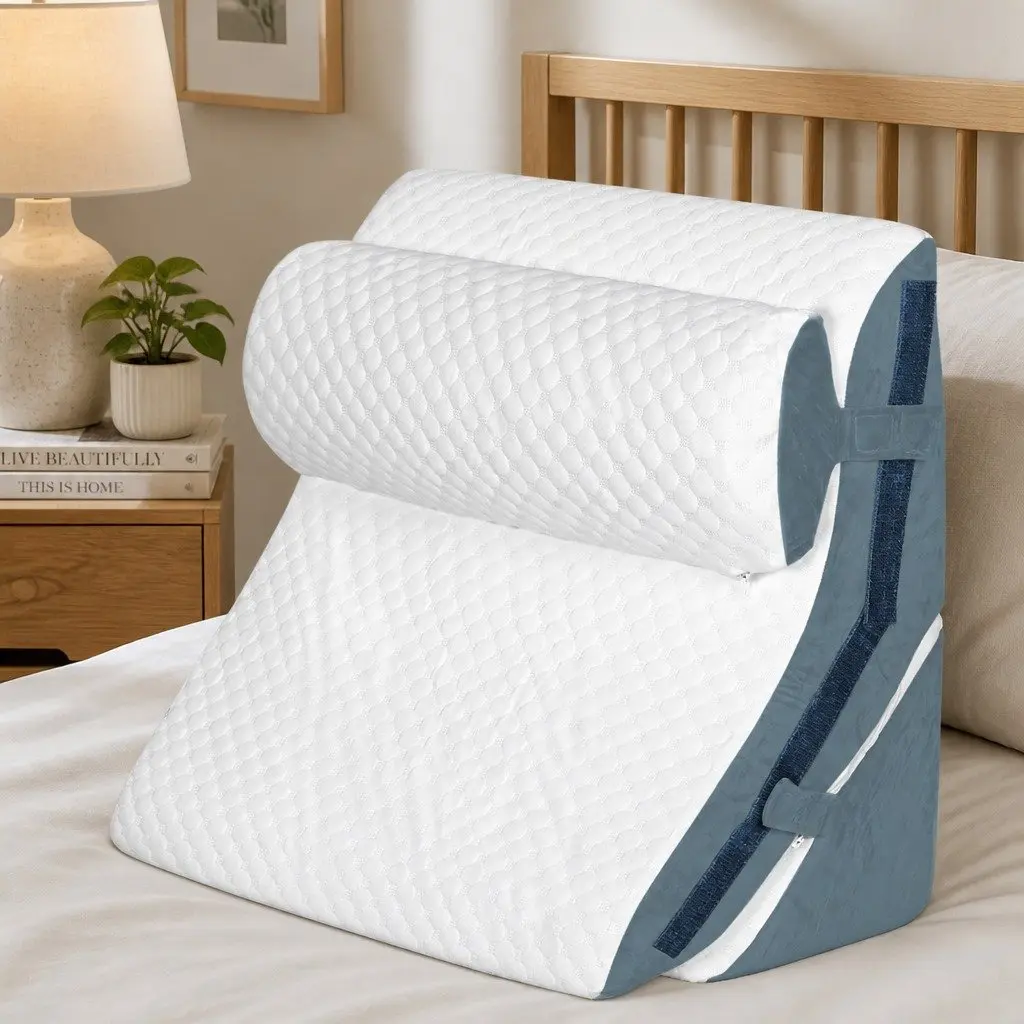 Orthopedic Bed Wedge Pillow Memory Foam 24 Inch Adjustable White Grey