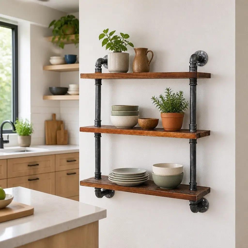 Industrial Pipe Shelf with 3 Tiers for Display