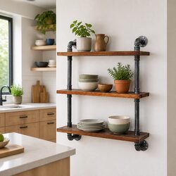 Floating DIY Pipe Shelf 3 Tiers Industrial Rustic Wall Bookshelf Display Unit