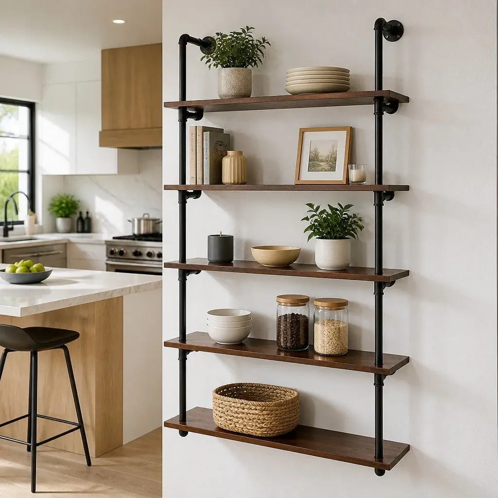 5-Tier Industrial Pipe Shelf with Durable Build