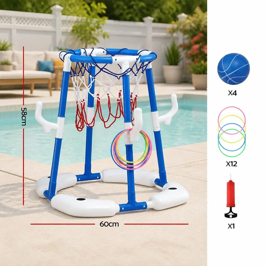 Basketball Hoop Ring Toss Sports Activity Centre PP Nylon 43 x 33 x 77 105 cm Blue